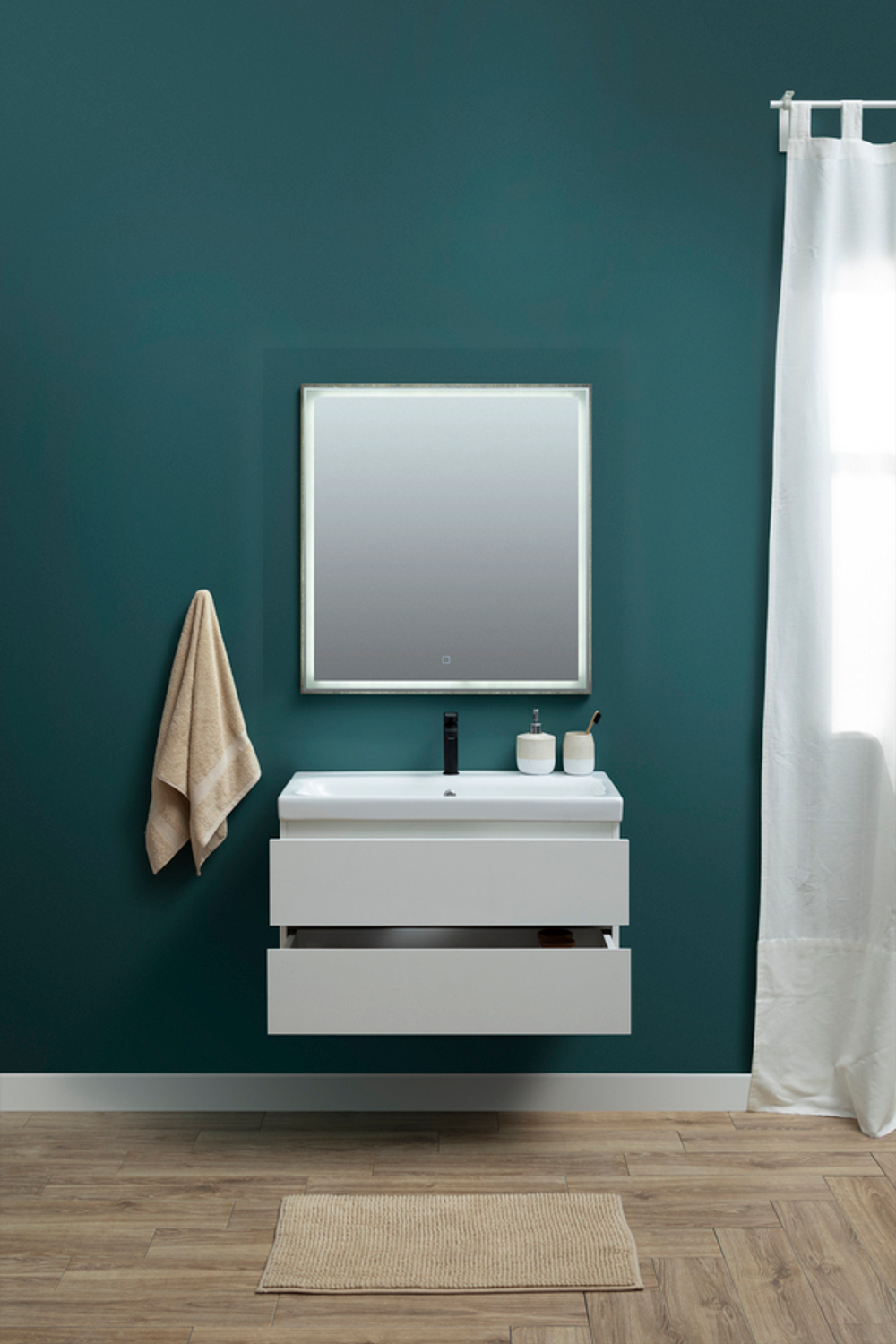 Мебель для ванной Aquanet Беркли 80 белый/дуб рошелье (зеркало дуб рошелье)