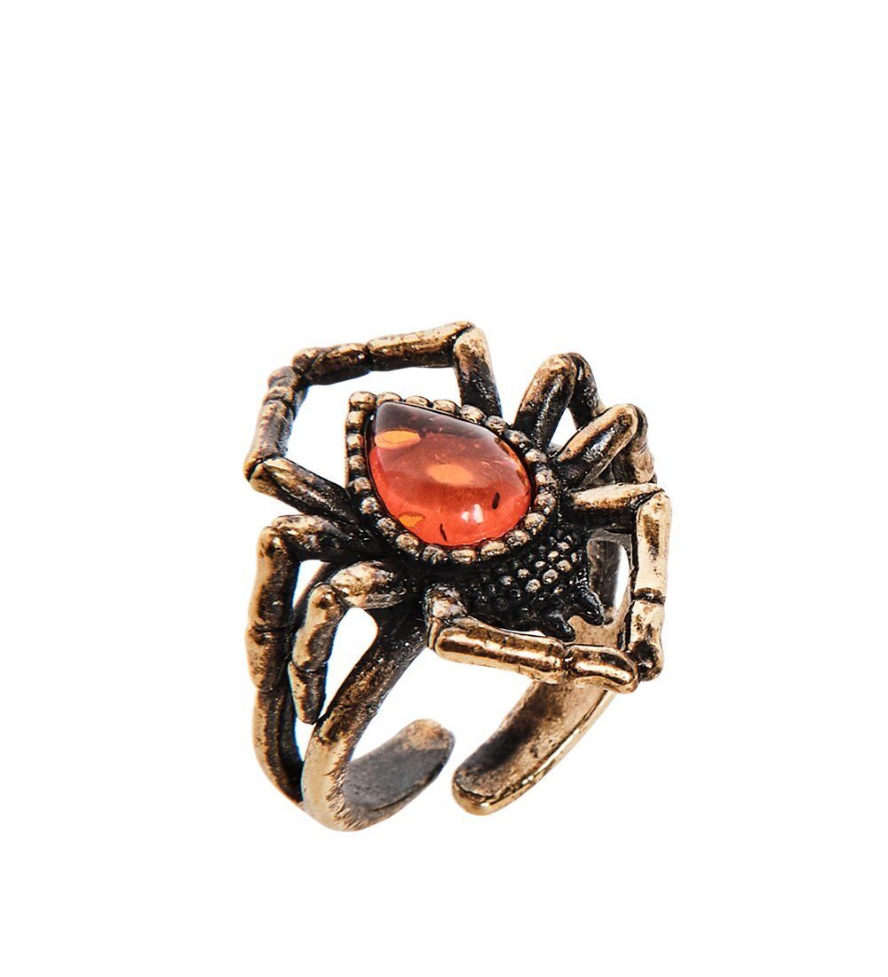 AM-2484 Кольцо «Паучок» (латунь, янтарь)