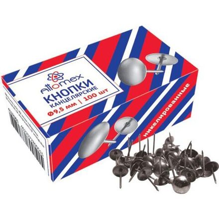 Кнопки гвоздики 10мм, 100шт, никелированные, Attomex, картон. упак.