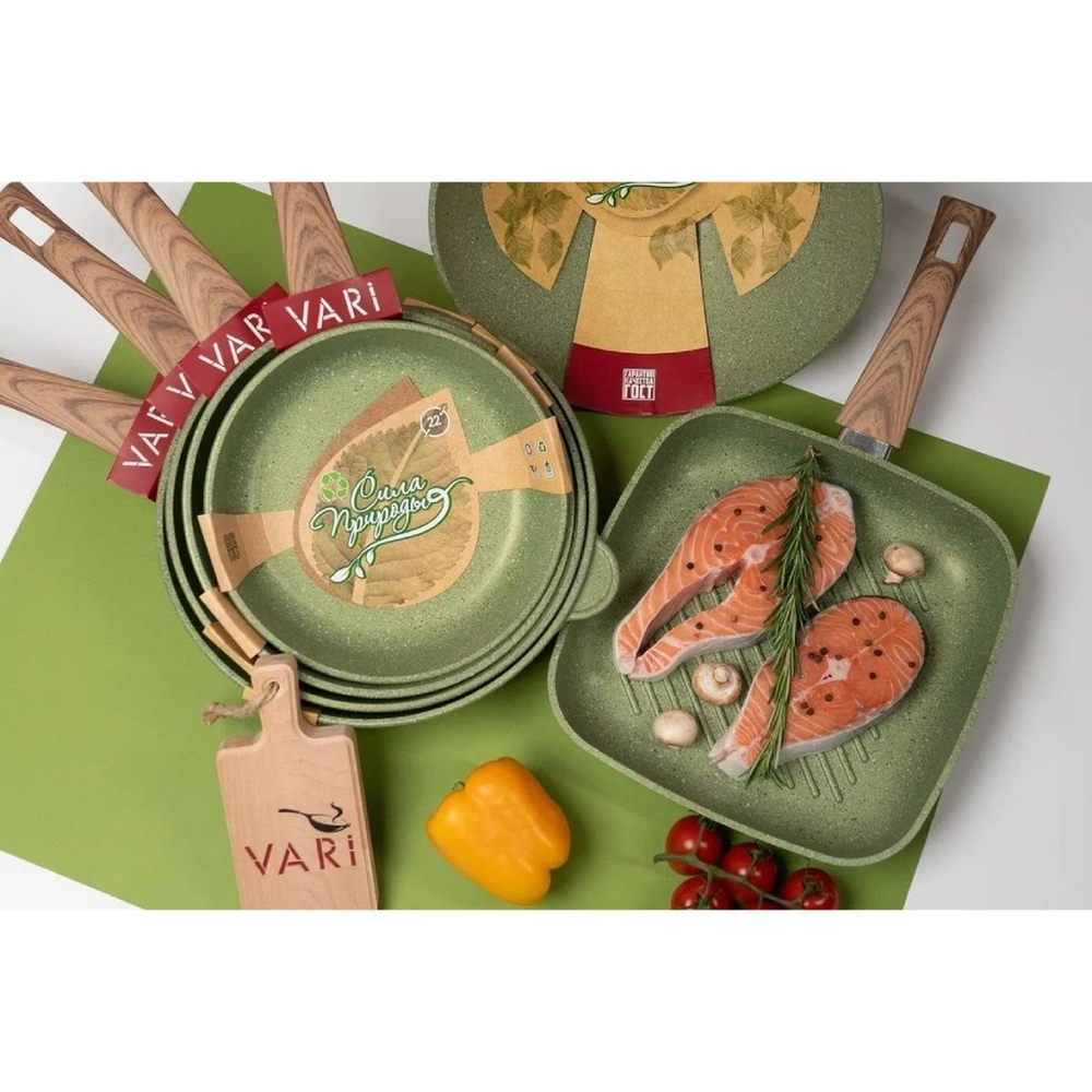 Сковорода алюминий, 24 см, антипригарное покрытие, Vari, Сила природы, SP31124, с деревянной ручкой