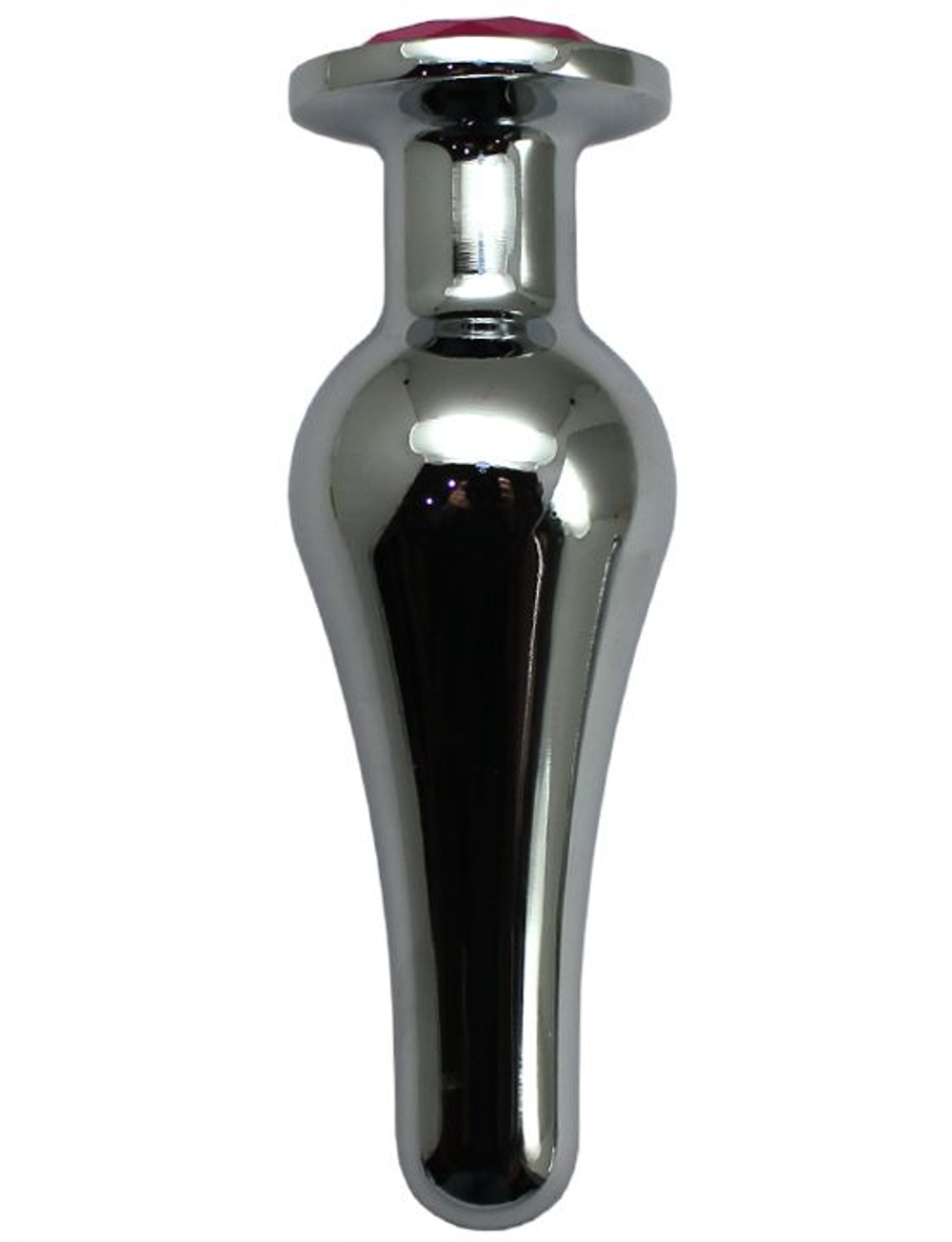 Серебристая анальная пробка с малиновым кристаллом - 13 см. (Цвет: малиновый)