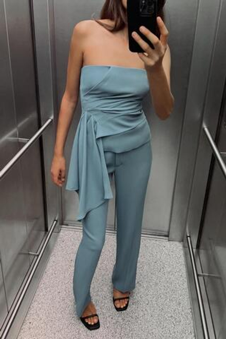 ZARA БРЮКИ FLARED С ВЫСОКОЙ ПОСАДКОЙ, СВИНЦОВЫЙ