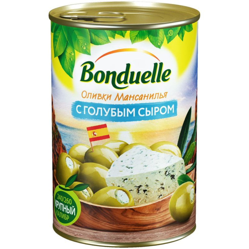 Оливки Мансанилья с голубым сыром Bonduelle 300 гр