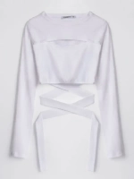 Белый кроп топ на завязках с длинным рукавом