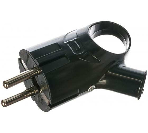 А0112 Вилка угловая с ушком с заземляющими контактами,черная 10А/16А 250В