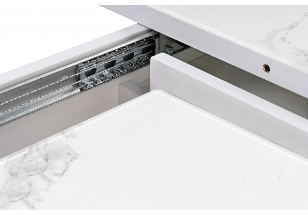 Стол стеклянный Woodville на тумбе Петир белая шагрень, дуб с пилением