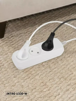 Удлинитель сетевой электрический Intro U330-W без заземления 3 розетки, 3 м, ШВВП 2х0,75мм2, 6A, белый