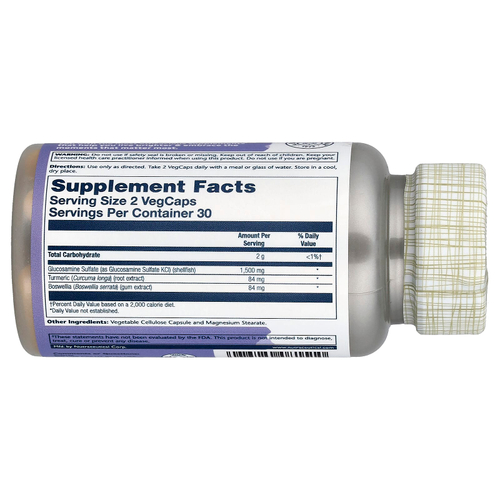 Solaray, сульфат глюкозамина, с куркумой и босвеллией, 60 растительных капсул