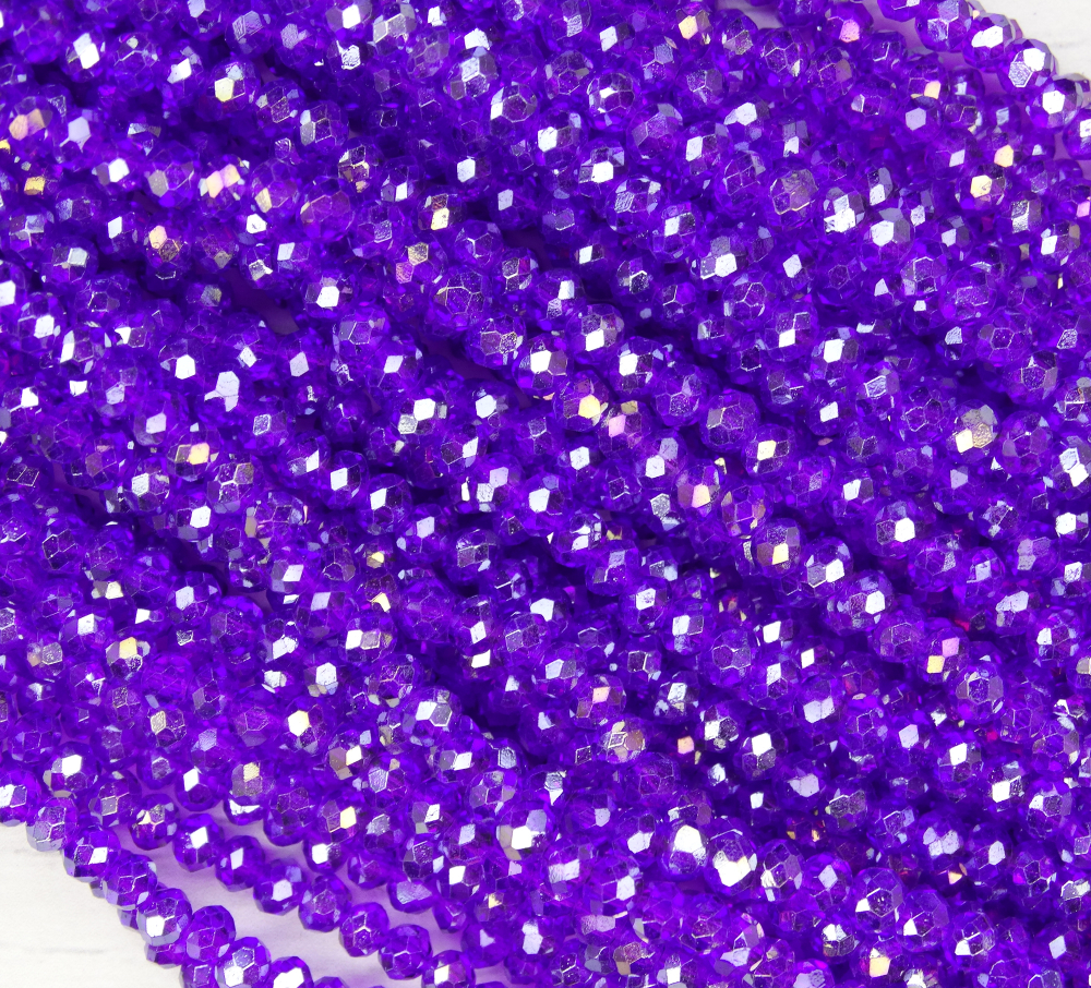 БП045ДС34 Хрустальные бусины "рондель", цвет: фиолетовый AB прозр., 3х4 мм, кол-во: 95-100 шт.