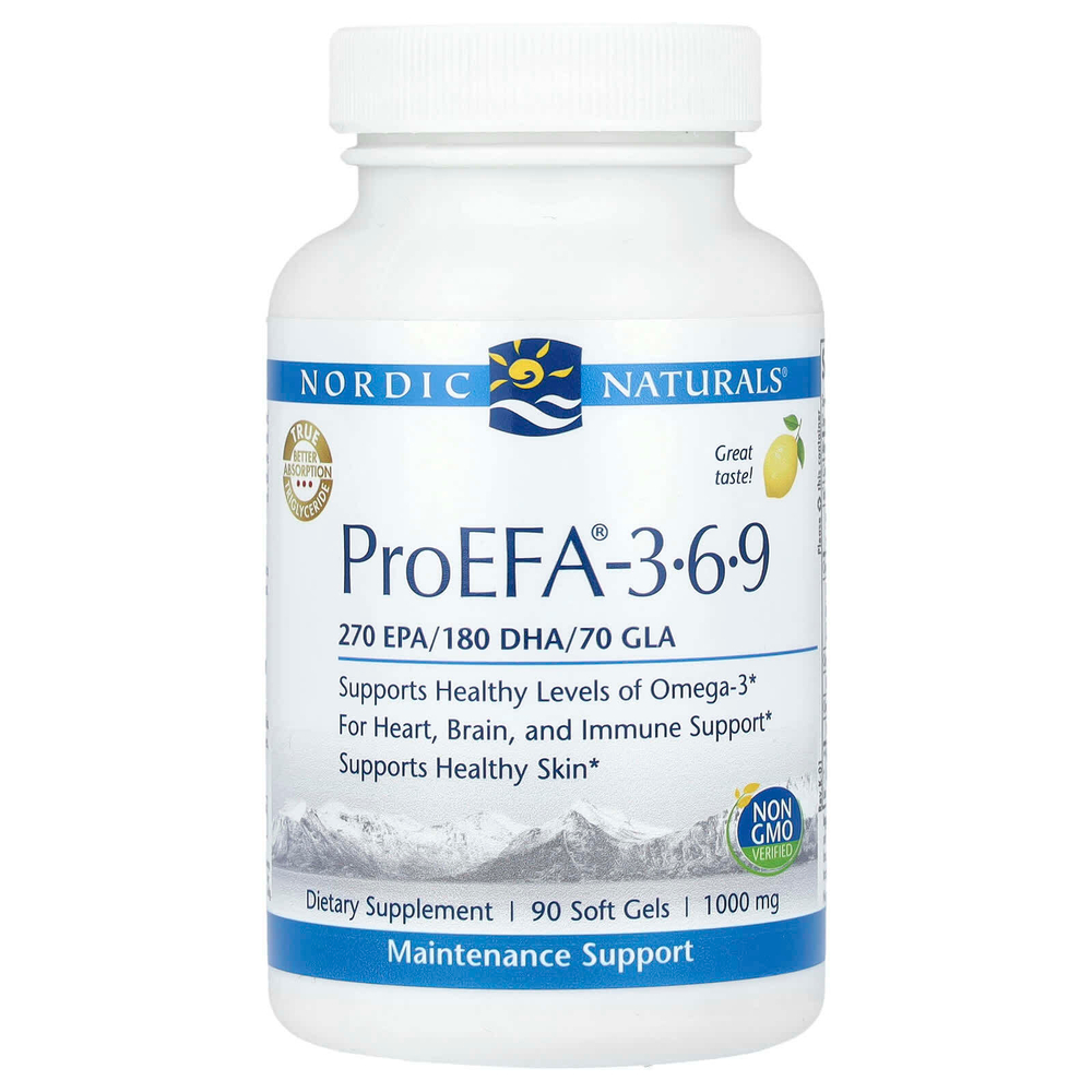 Nordic Naturals, ProEFA-3-6-9, лимон, 1000 мг, 90 капсул