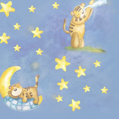 Тигренок и звездное небо. Детский текстиль