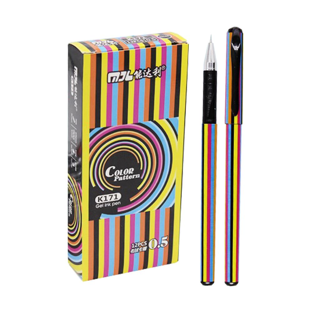 Ручка гелевая, Nengdali, чёрные чернила, серия "Цветная полоска", с круглым разноцветным корпусом, 12 шт Ручка гелевая, Nengdali, чёрные чернила, серия "Цветная полоска", с круглым разноцветным корпусом, 12 шт