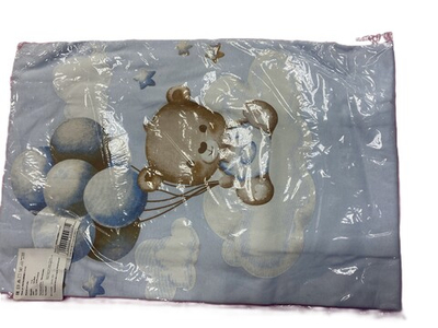 Плед детский двусторонний трикотажный голубой с принтом из 100% хлопка размер 110*140 см