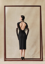 Платье миди из вискозы и шелка с вырезом-хомутом