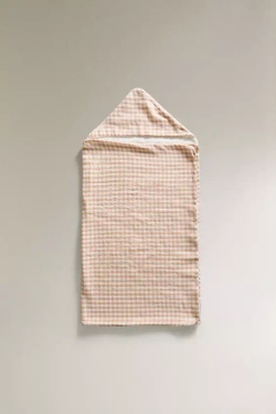 ZARA HOME ПОЛОТЕНЦЕ С КАПЮШОНОМ В КЛЕТКУ ДЛЯ ДЕТЕЙ, РОЗОВЫЙ