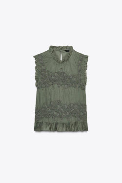 ZARA ТОП С БУСИНАМИ — ZW COLLECTION, ЗЕЛЕНЫЙ/СЕРЫЙ