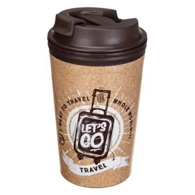 ТЕРМОСТАКАН С КЛАПАНОМ И ДЕКОРОМ TRAVEL 350МЛ (Коричневый)