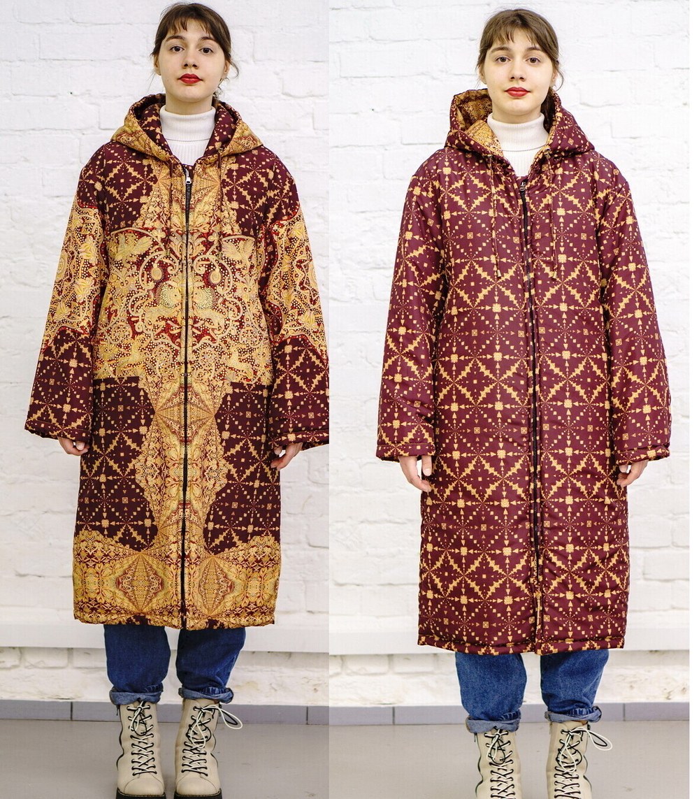 Двустороннее пальто-парка, по мотивам русского золотного шитья в церковных одеяниях