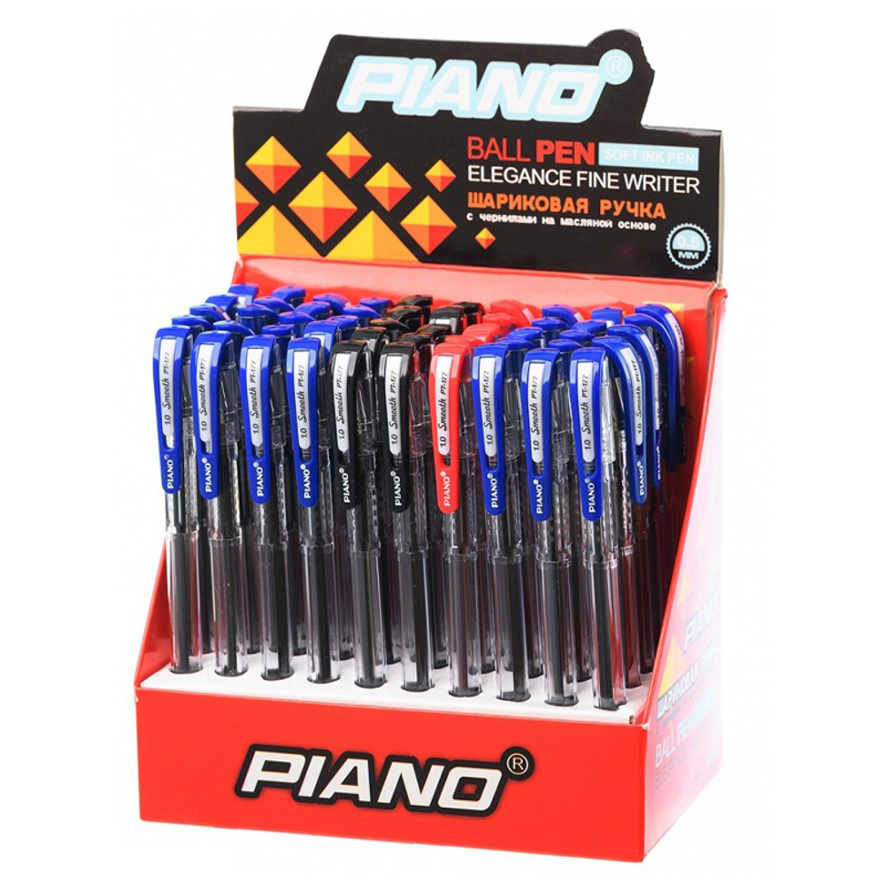 Ручка шариковая, масляная, Piano, 3 цвета чернил, серия "Smooth", прозрачный корпус, 50 шт