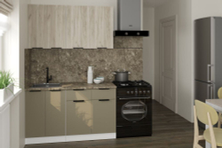 Кухонный гарнитур Альба медиум 1400 мм, каркас ЛДСП, фасад ЛДСП, Белый/Дуб браун/Мокко