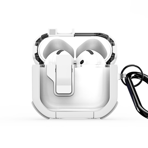 Прозрачный чехол белого цвета от Dux Ducis для наушников AirPods 4, серия PECN Series, в комплекте с карабином