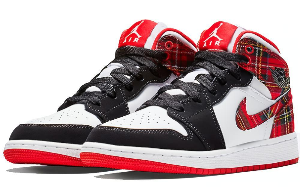 Air Jordan 1 Mid White Plaid GS