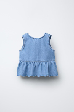 ZARA ДЖИНСОВЫЙ ТОП НА ПУГОВИЦАХ, СИНИЙ