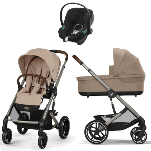 Коляска Cybex Balios S Lux TPE complete Aton B2 Volcano Black 3 в 1 Almond Beige с дождевиками