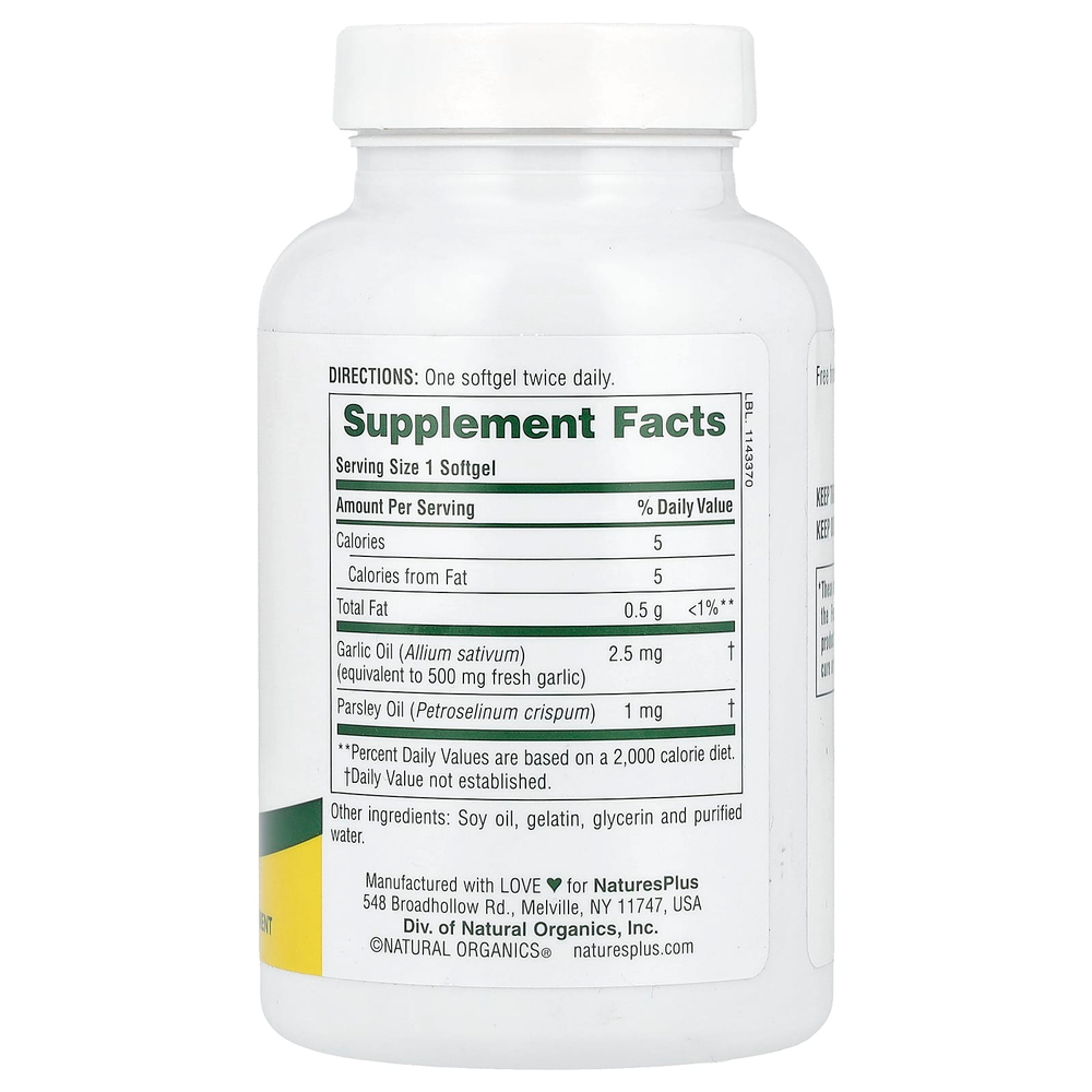 NaturesPlus, масло чеснока и петрушки, 180 капсул