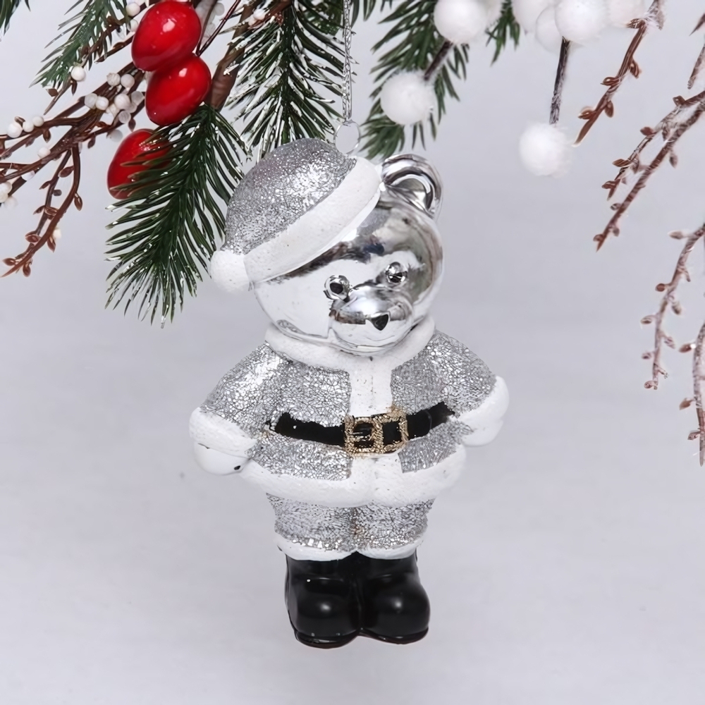 Ёлочная игрушка "Волшебный медвежонок" 8*5*12 см, серебро (Серпантин)