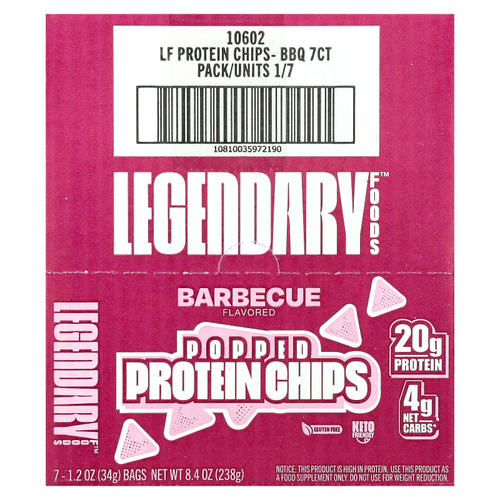 Legendary Foods, протеиновые чипсы, барбекю, 7 пакетиков по 34 г (1,2 унции)