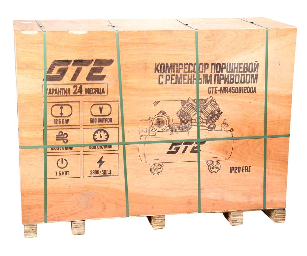 Компрессор поршневой ременной 380В 1200л/мин. ресивер-500л GTE