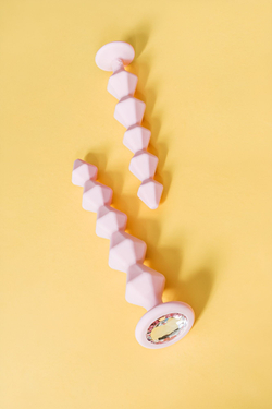 Розовая анальная цепочка с кристаллом Buddy - 17,7 см.