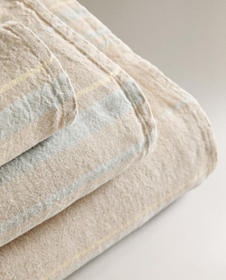 Zara Home - Льняное банное полотенце в полоску, бежевый, 50х90 см
