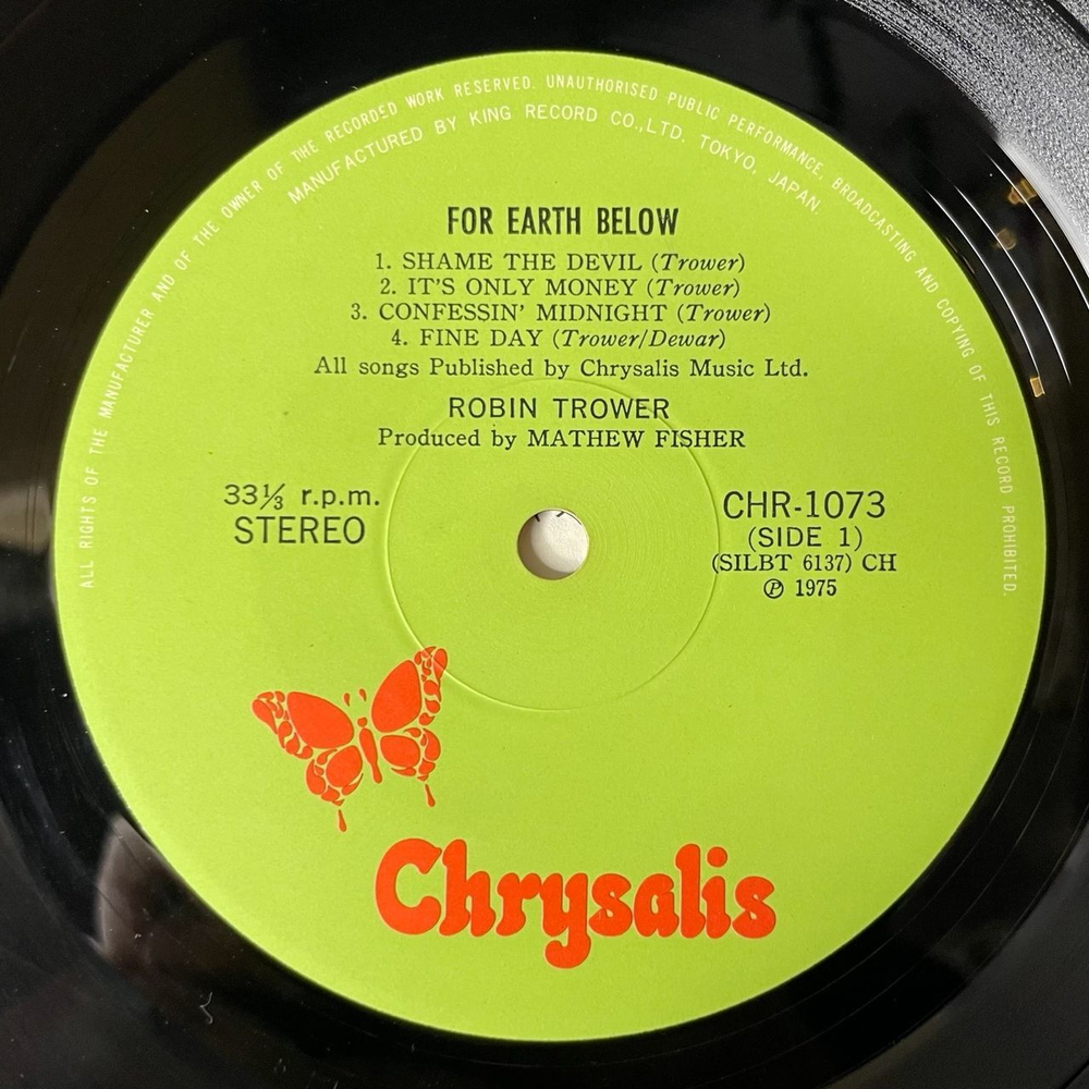 Винтажная виниловая пластинка LP Robin Trower For Earth Below (Japan 1975) (No Obi) It's Only Money
