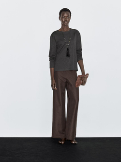 Massimo Dutti Футболка из 100% хлопка с длинным рукавом, антрацитово-серый