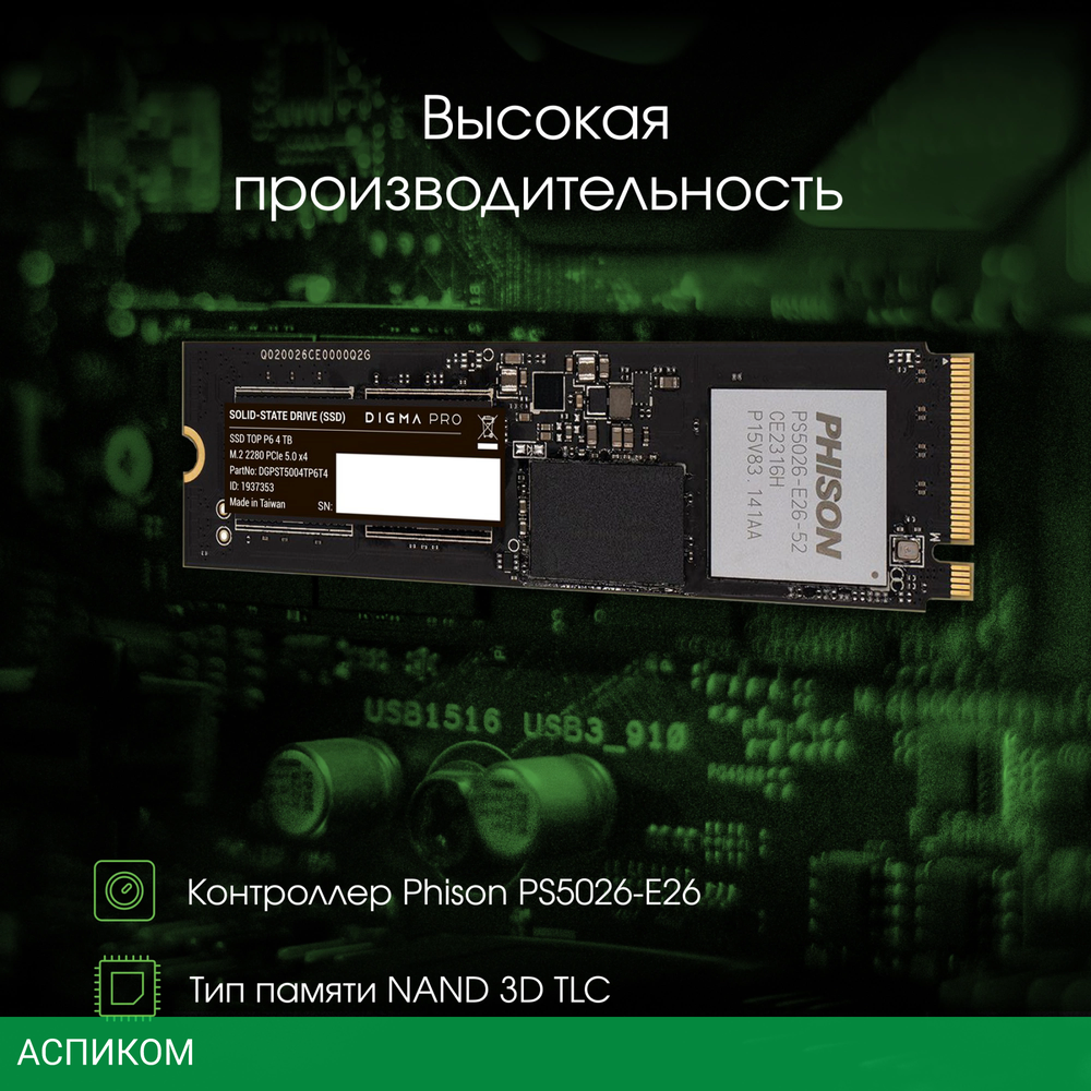 SSD диск Digma Pro Top P6 4TB (DGPST5004TP6T4)