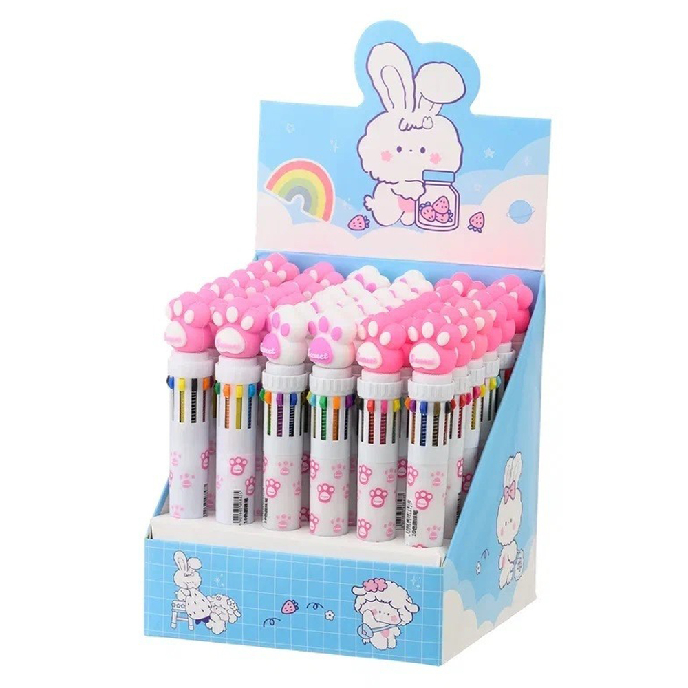 Ручка шариковая, автоматическая, 10в1, Basir, серия "ЛАПКИ", 10-ти цветная, с резиновой фигуркой, 36 шт