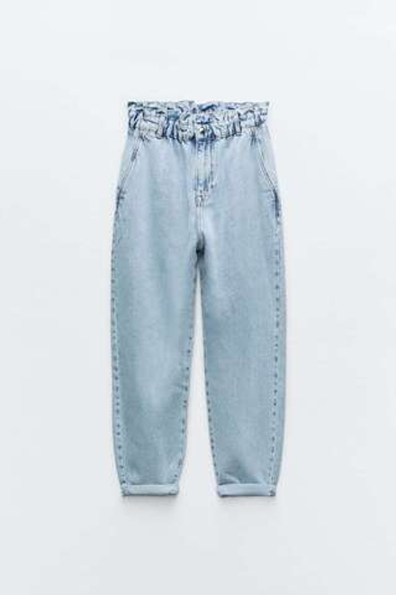 ZARA ДЖИНСЫ Z1975 BAGGY PAPERBAG С ВЫСОКОЙ ПОСАДКОЙ, ГОЛУБОЙ