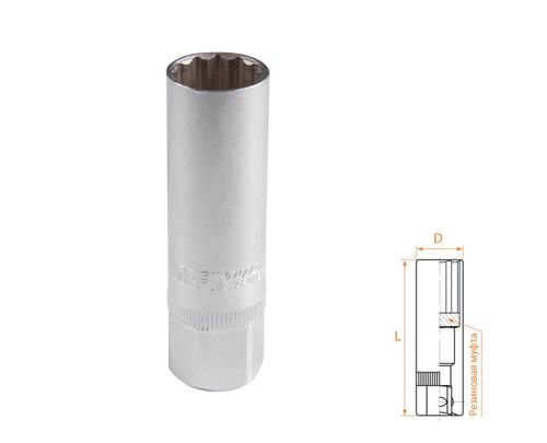 AFFIX (AF00232016) Головка свечная двенадцатигранная 3/8", 16 мм, резиновый фиксатор