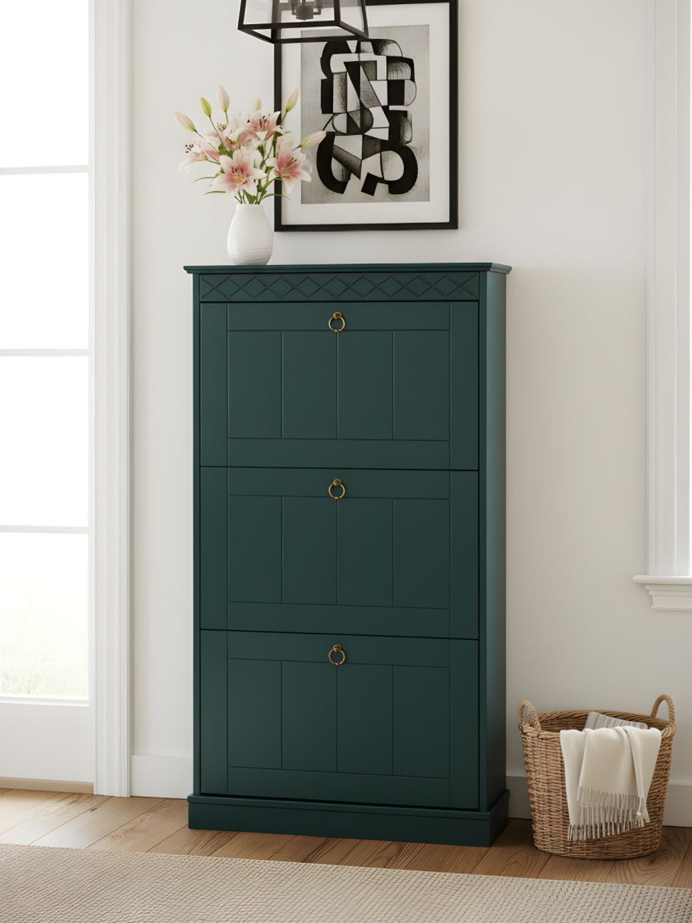 Обувница для прихожей Индра, 123х66х21, тумба для обуви из МДФ, изумруд, Dipriz