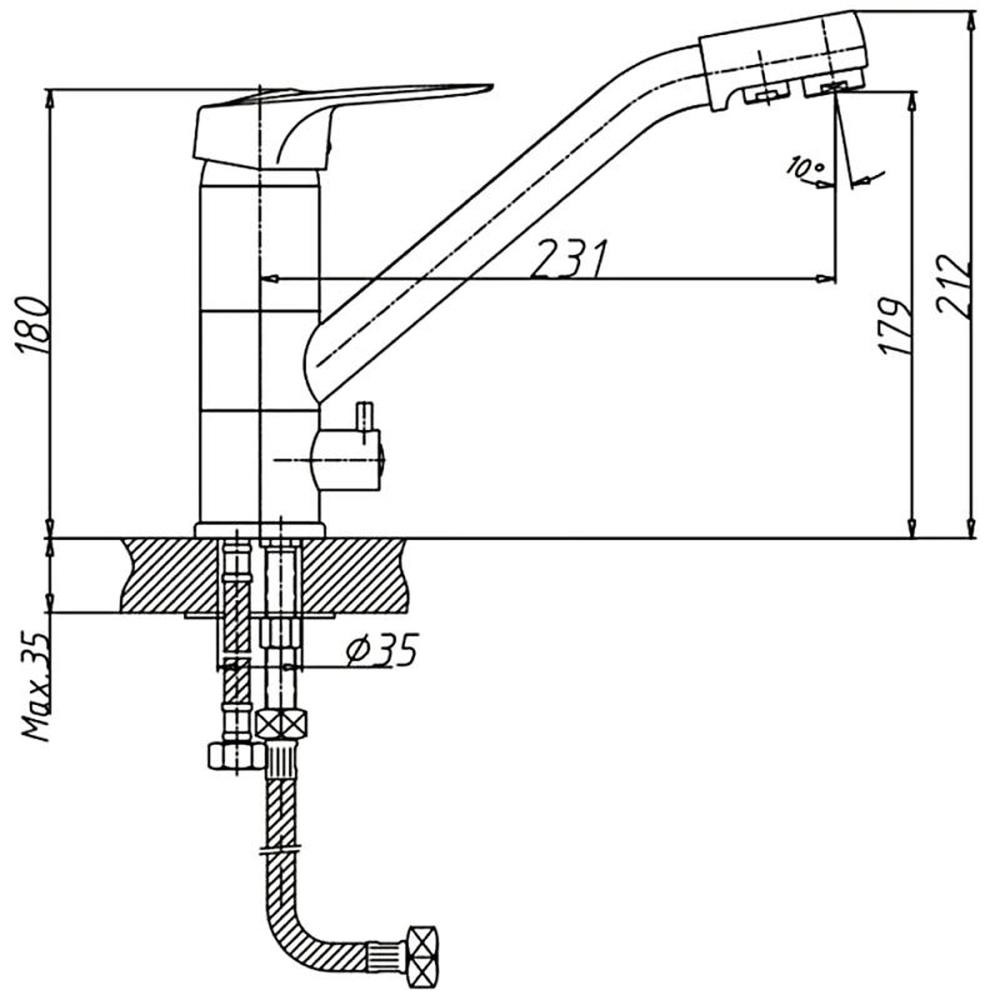 Смеситель для кухни 40к HB4304 HAIBA с/отв с вых. для питьевого фильтра п/шпильку^