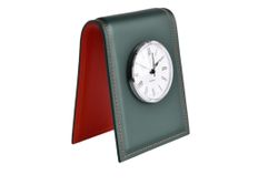 Часы на подставке из кожи цвет зеленый/оранжевый