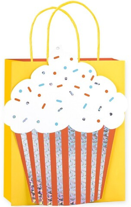 Пакет подарочный 3D, Сладкий капкейк, Желтый, Голография, 25*20*10 см, 1 шт.