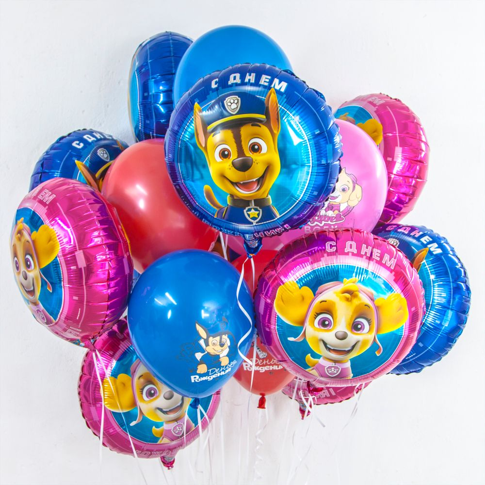 Шар (12"/30 см) Щенячий Патруль, С Днем Рождения!, Ассорти, пастель, 1 ст 25 шт.