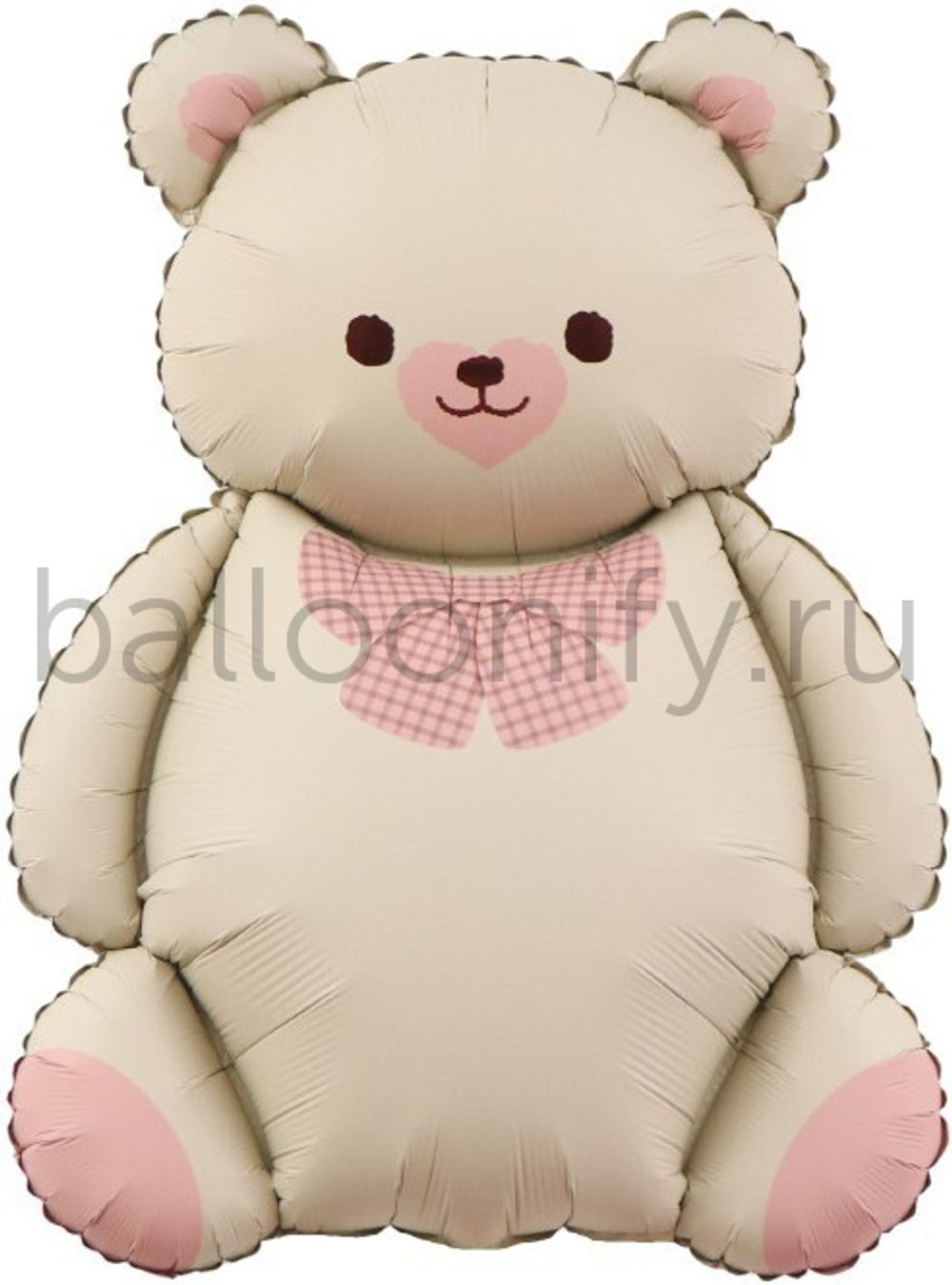 Шар (35''/89 см) Фигура, Мишка с бантом, Бежевый/Розовый, Сатин, 1 шт.