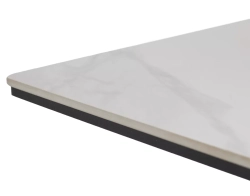 Стол КОМИЛЬФО МИНИ 100 БЕЛЫЙ МРАМОР с прожилками латте, керамика / ЧЕРНЫЙ, М-City