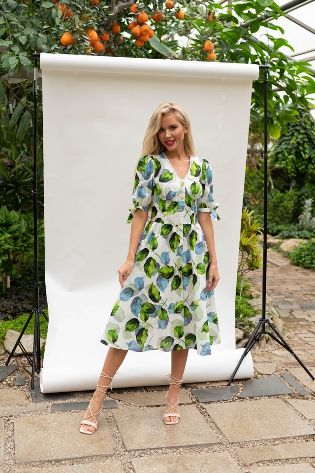 Платье бюстье с листьями изо льна