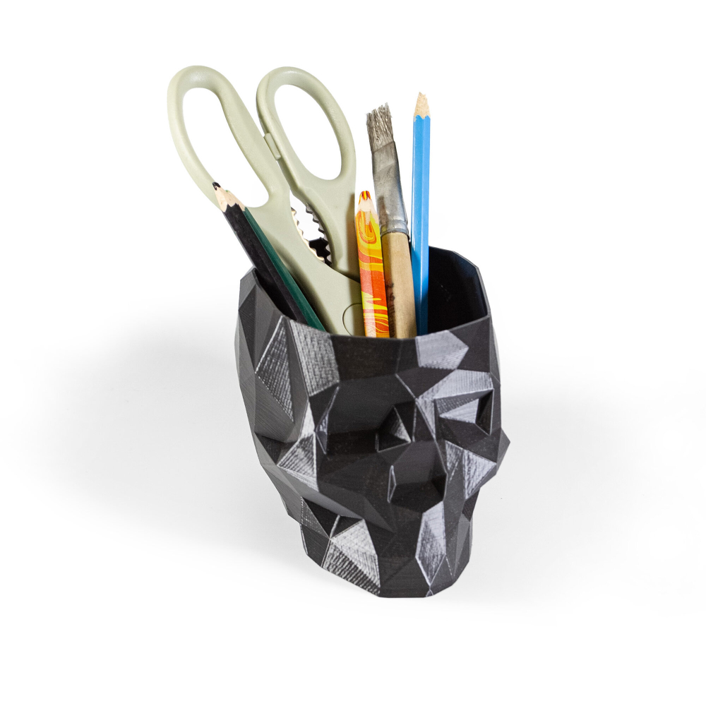 Череп-Ваза для конфет/карандашей, полигональная, 3D печать, черная