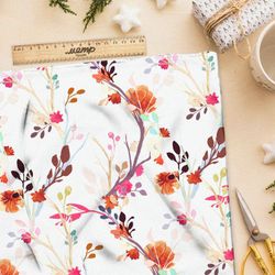 Ткань кулирная гладь акварельные веточки и лепестки